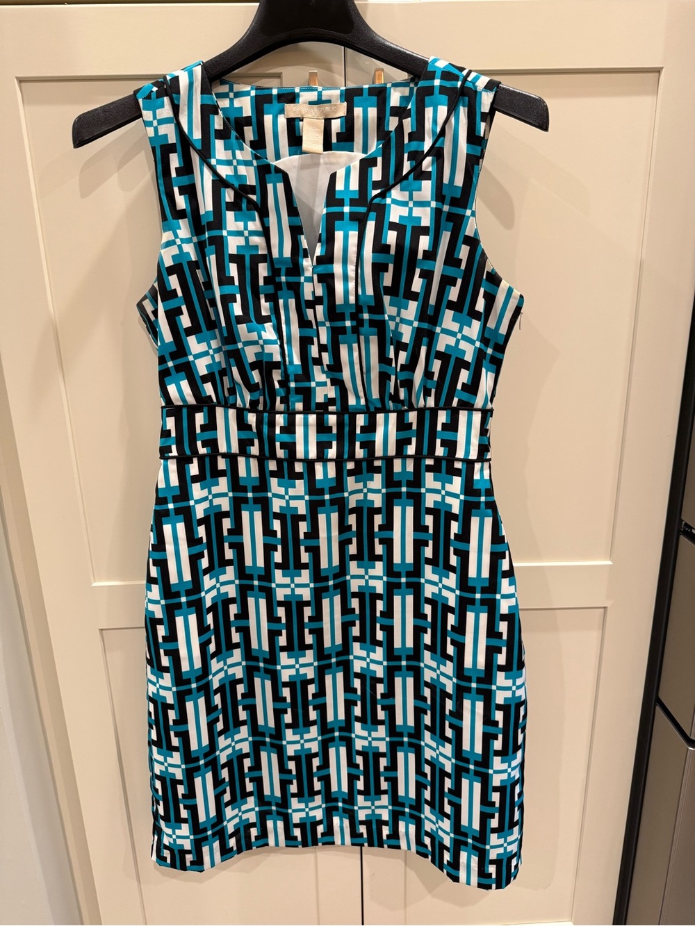 Banana Republic Geometric Print Dress Teal Black White 6P Petite